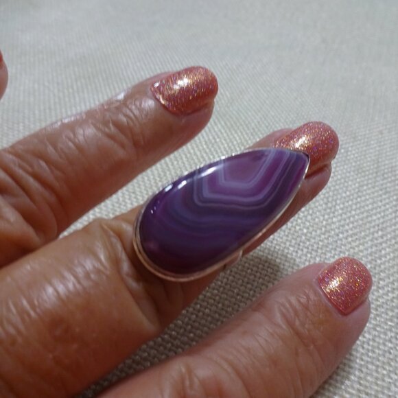 Gorgeous PURPLE BOTSWANA AGATE Handmade Sterling 925 Ring Size 7.25 #314C - Picture 3 of 3